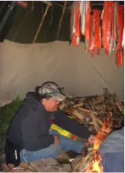 Inside a tipi used for smoking salmon